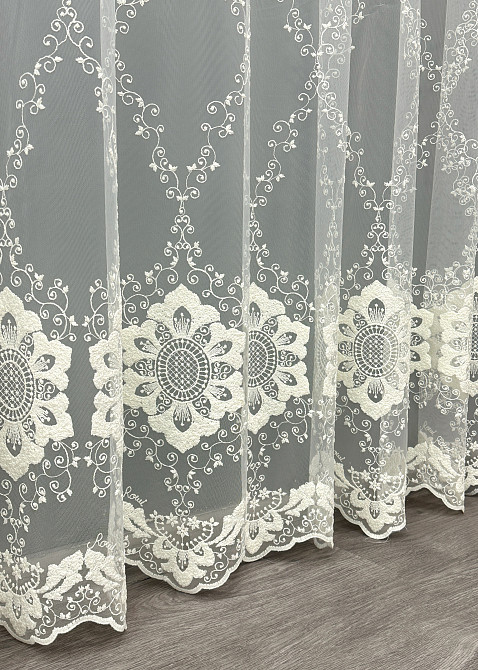 Тюль VR-Textil 1850т Фатин с вышивкой и люрексом Молочный 300х270 см (40-200) Киев - изображение 7