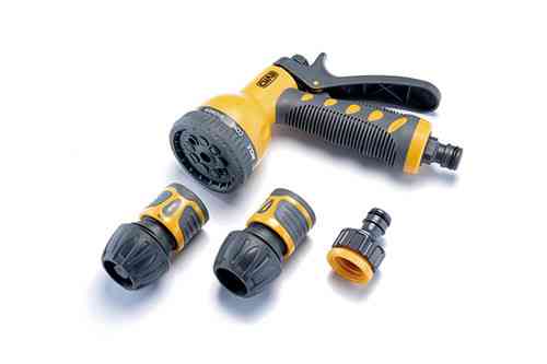 Набір: пістолет-розпилювач 9 режимів, конектори: 3/4 аквастоп, 3/4, адаптер 1/2+3/4 СИЛА Київ