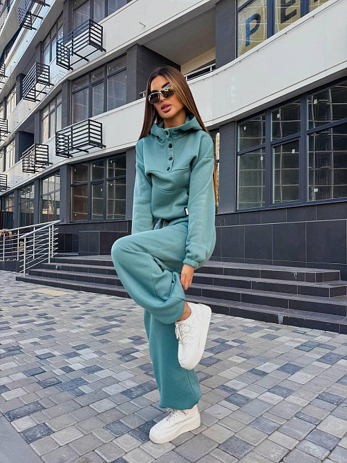 Женский стильный теплый повседневный костюм двойка на флисе Оливка, 42/44 Одесса - изображение 2