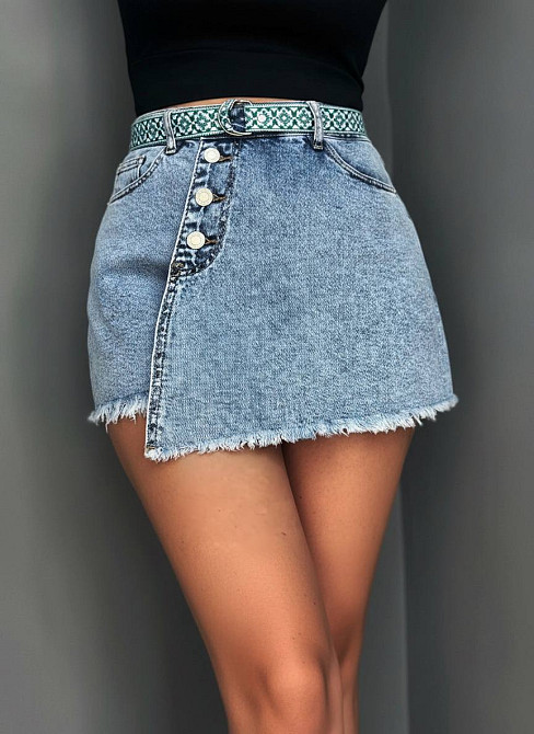 Шорты-юбка женские Vanver 223 джинсовые на запах с пуговицами короткие голубые, голубой, 30, 30, 86 см, 114 см Киев - изображение 1