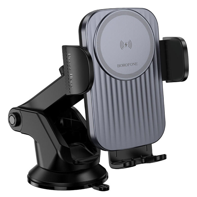 Автотримач для телефона з БЗП BOROFONE BH222 Leading push-type wireless fast charging car holder(center console) Black Київ - фото 5