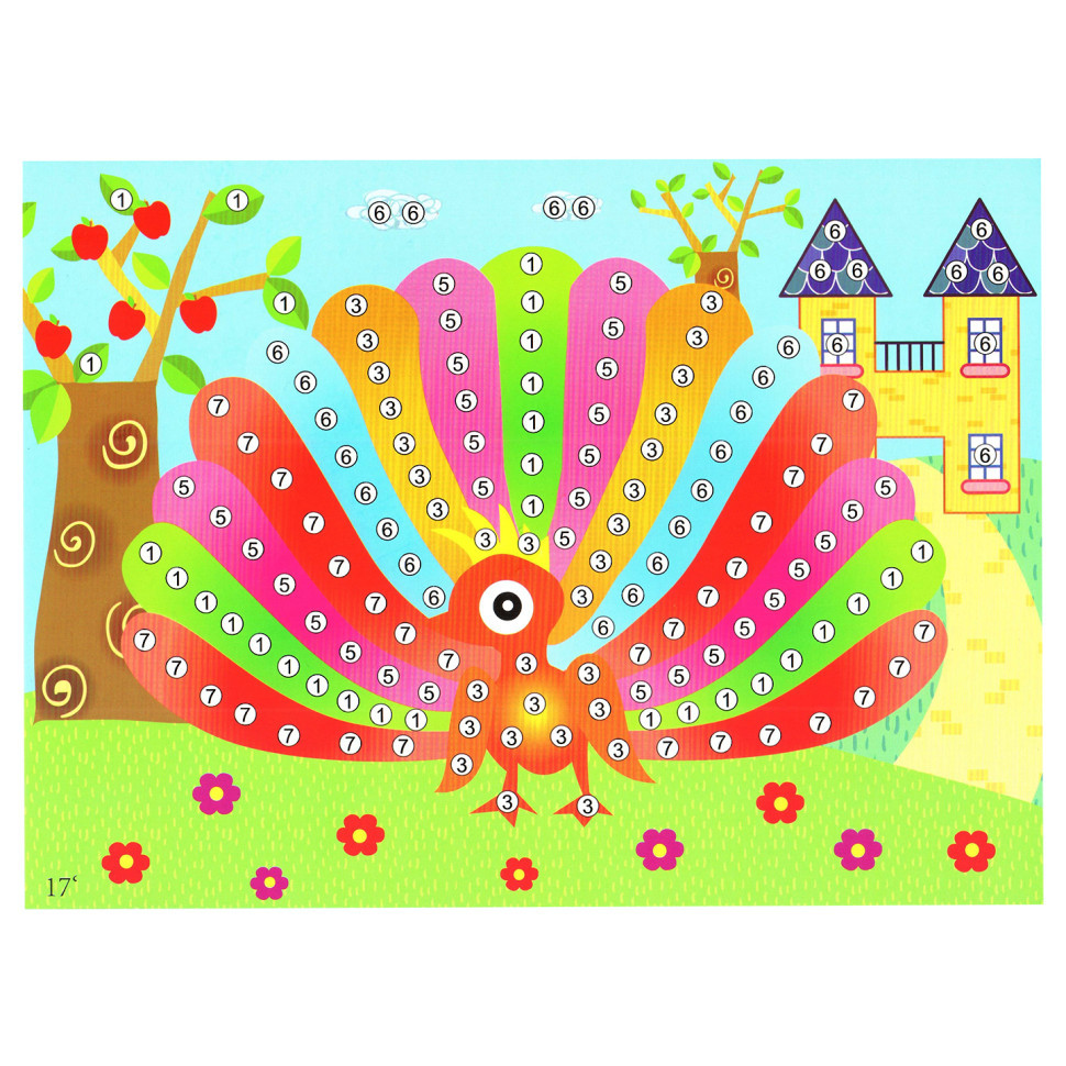 Дитяча мозаїка за номерами "Павич" 13-126-10 різнокольорові камінчики Вінниця - фото 1