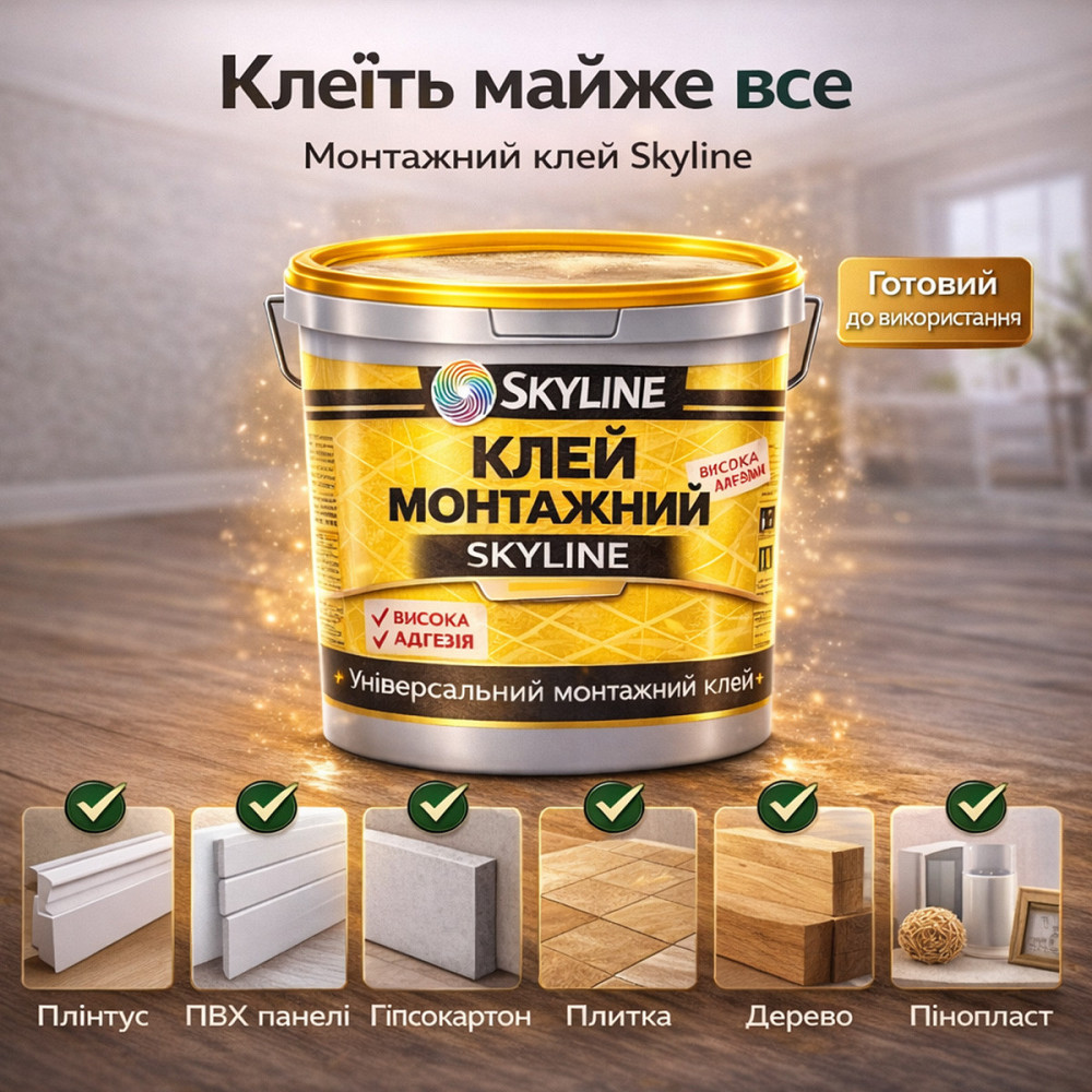 Клей монтажний акриловий Skyline універсальний вологостійкий білий для всіх видів монтажних робіт 12 кг Харків - фото 2