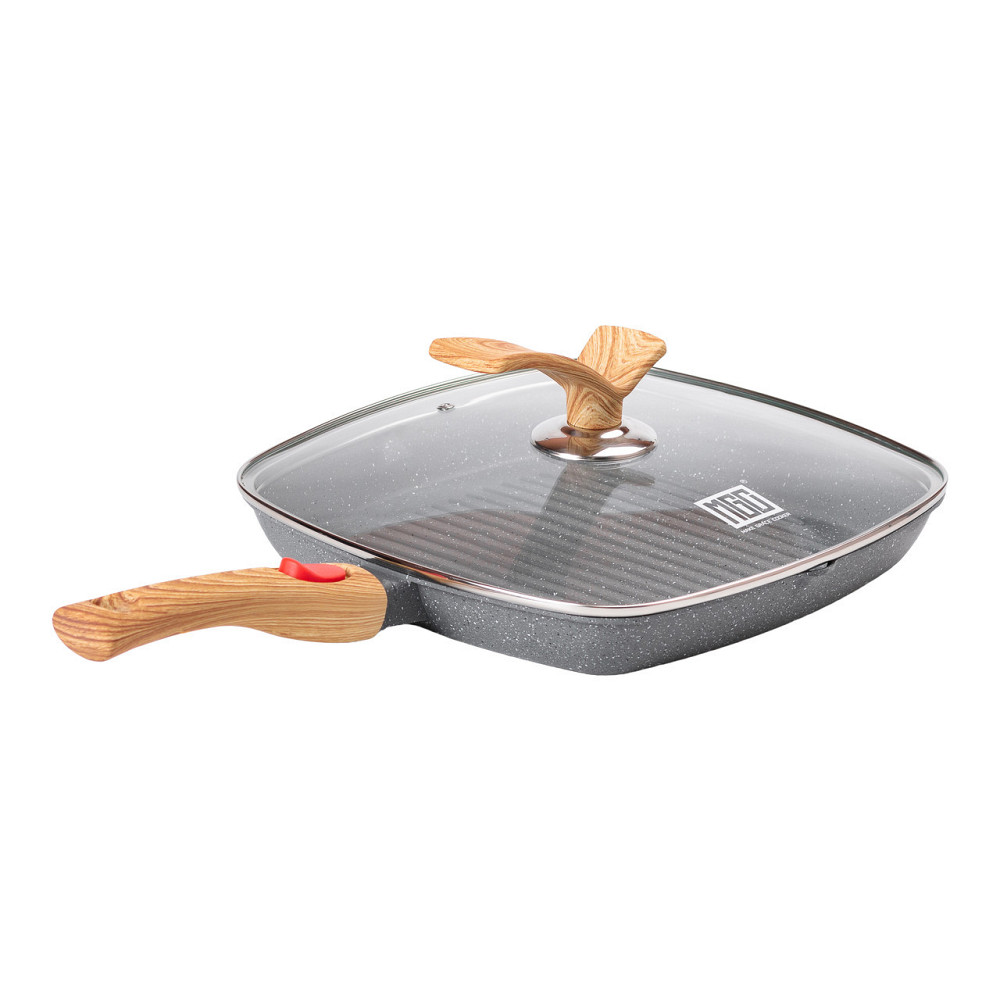 Алюминиевая сковорода-гриль 28 см со стеклянной крышкой Квадрат серый MGC HP-4-462G Киев - изображение 6