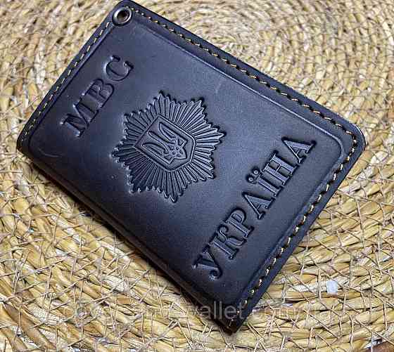 Обложка на удостоверение МВД из винтажной кожи с пластиковым шевроном Киев