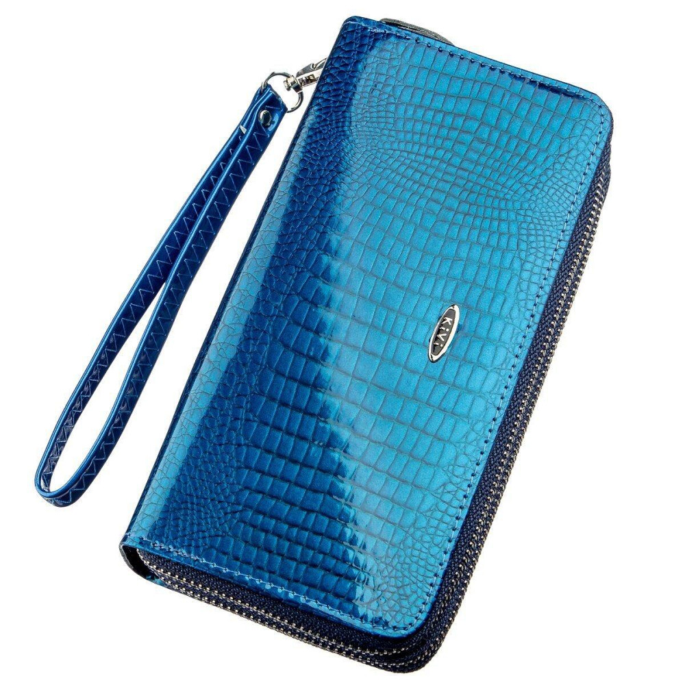 Гаманець жіночий з екокожі на дві блискавки лаковий KIVI Хамелеон 19022 Синій Київ - фото 1