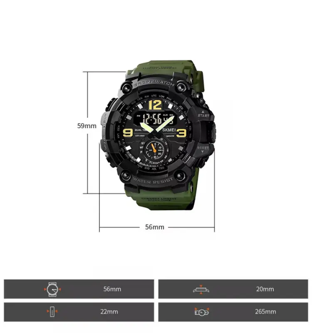 Мужские спортивные наручные часы Skmei 1637 водонепроницаемые (Зеленый) Винница - изображение 9