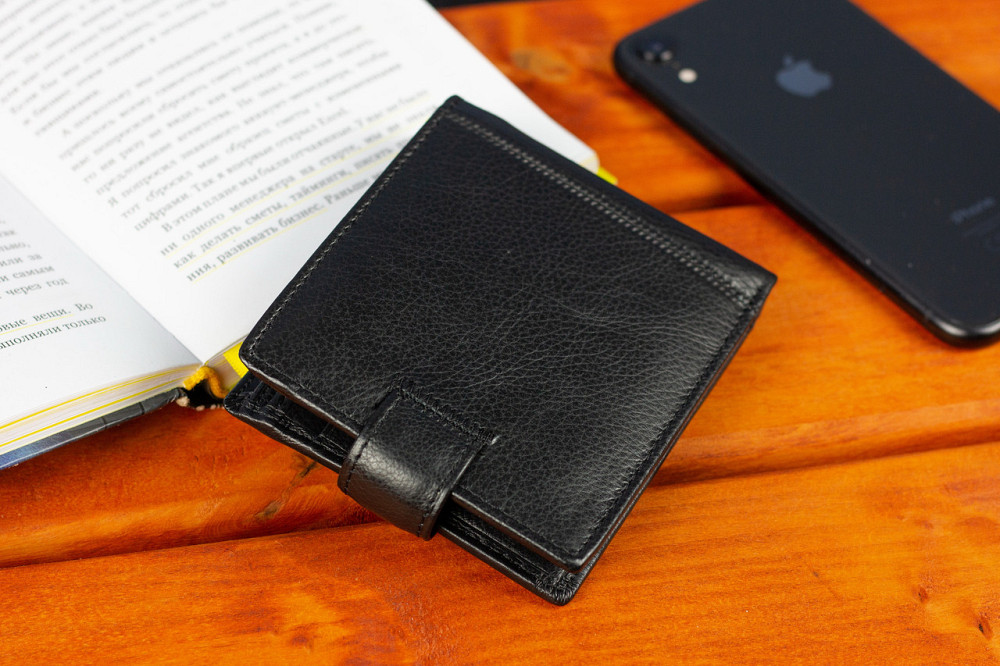 Кожаное мужское портмоне на кнопке ST Leather ST104 Черный Киев - изображение 10