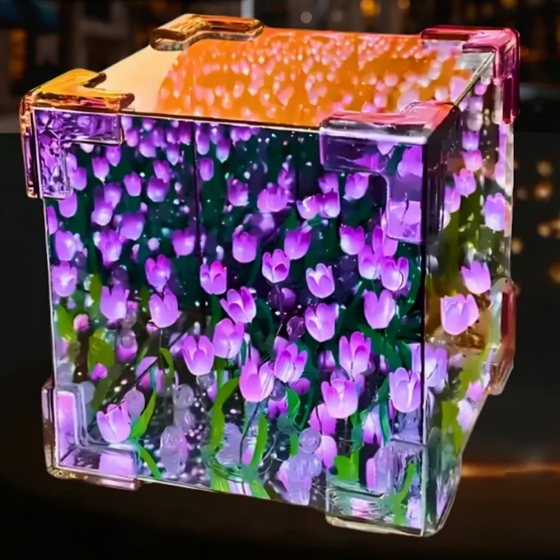 Ночник Бесконечные тюльпаны (10×10см, 20 тюльпанов), от батареек, Фиолетовый / Набор Сделай сам Киев