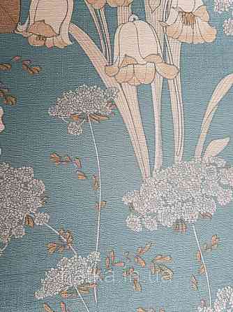 Шпалери вінілові Lutece Melody 0.53х10 для дитячої квіти листя білі бежеві коричневі на бірюзовому тлі Київ