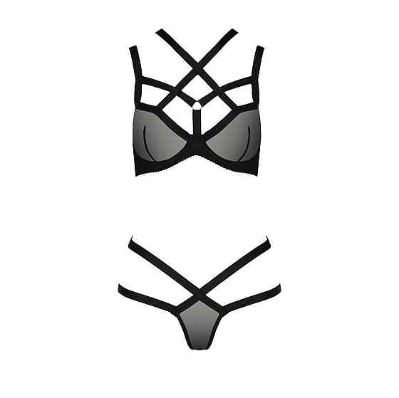 Комплект белья Passion Exclusive HAGAR SET XXL/XXXL, black, стрэпы, трусики и лиф Sex Aura Киев