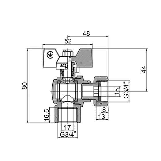 Кран кульовий кутовий з накидною гайкою SOLOMON 3/4″ ВВ PN40 (V3003-S) Луцк