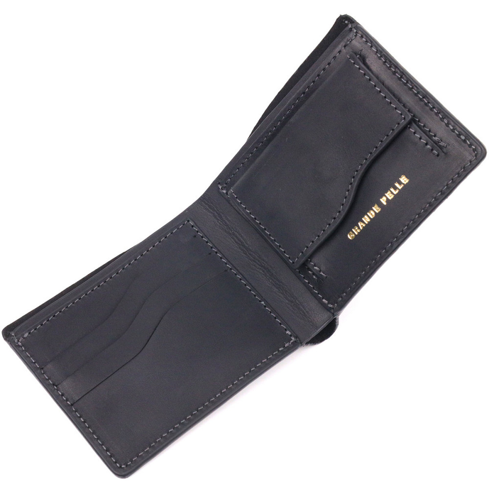 Добротне шкіряне портмоне з вінтажної шкіри в дві додавання Слава ЗСУ GRANDE PELLE 16734 Чорний Київ - фото 5