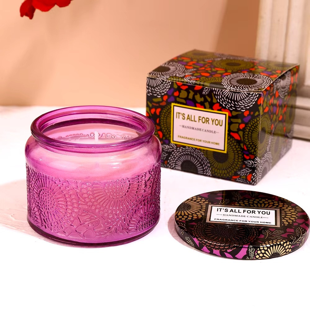 Свічка ароматична "Lichi white tea" у скляній фіолетовій чаші натуральна із соєвого воску без барвників Кам'янець-Подільський - фото 1