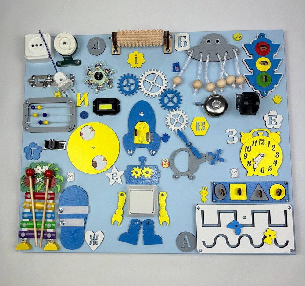 Игрушки от 6 месяцев для развития мелкой моторики Доска для мальчика 50x60 Бизиборд развивающая деревянная игрушка Монтессори Тернополь - изображение 1