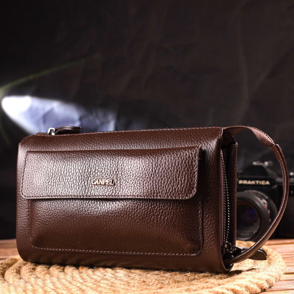 Красивий чоловічий клатч із натуральної зернистої шкіри CANPELLINI 21559 Коричневий Київ - фото 7