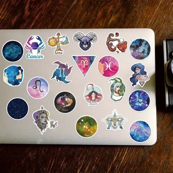 Набор наклеек знаки зодиака – 50 шт, 3–4 см, водостойкие стикеры для ноутбука, телефона, тетради и чемодана Киев