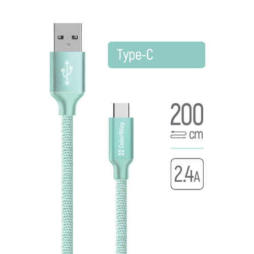 Кабель USB Type-C ColorWay CW-CBUC008-MT 2,4A 2м м'ятний Житомир
