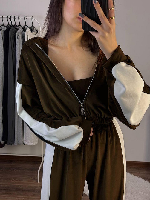 Женский прогулочный костюм двойка: кофта и штаны велюр 46/48, Шоколад Одесса - изображение 1