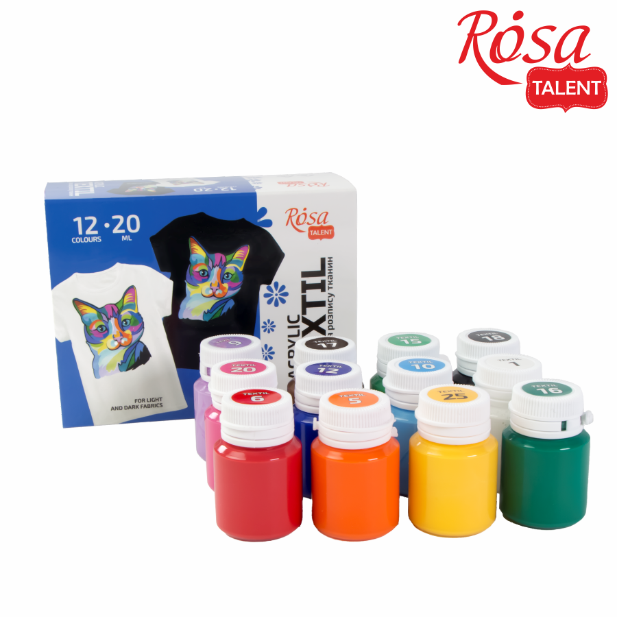 Набір фарб для розпису тканин CAT 12×20мл ROSA Talent Київ - фото 4