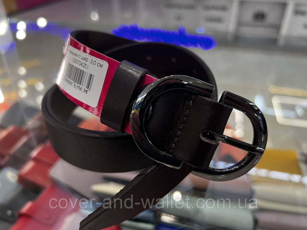 Жіночий ремінь з італійської шкіри коричневого кольору з овальною пряжкою 30 мм PS Leather Київ - фото 5