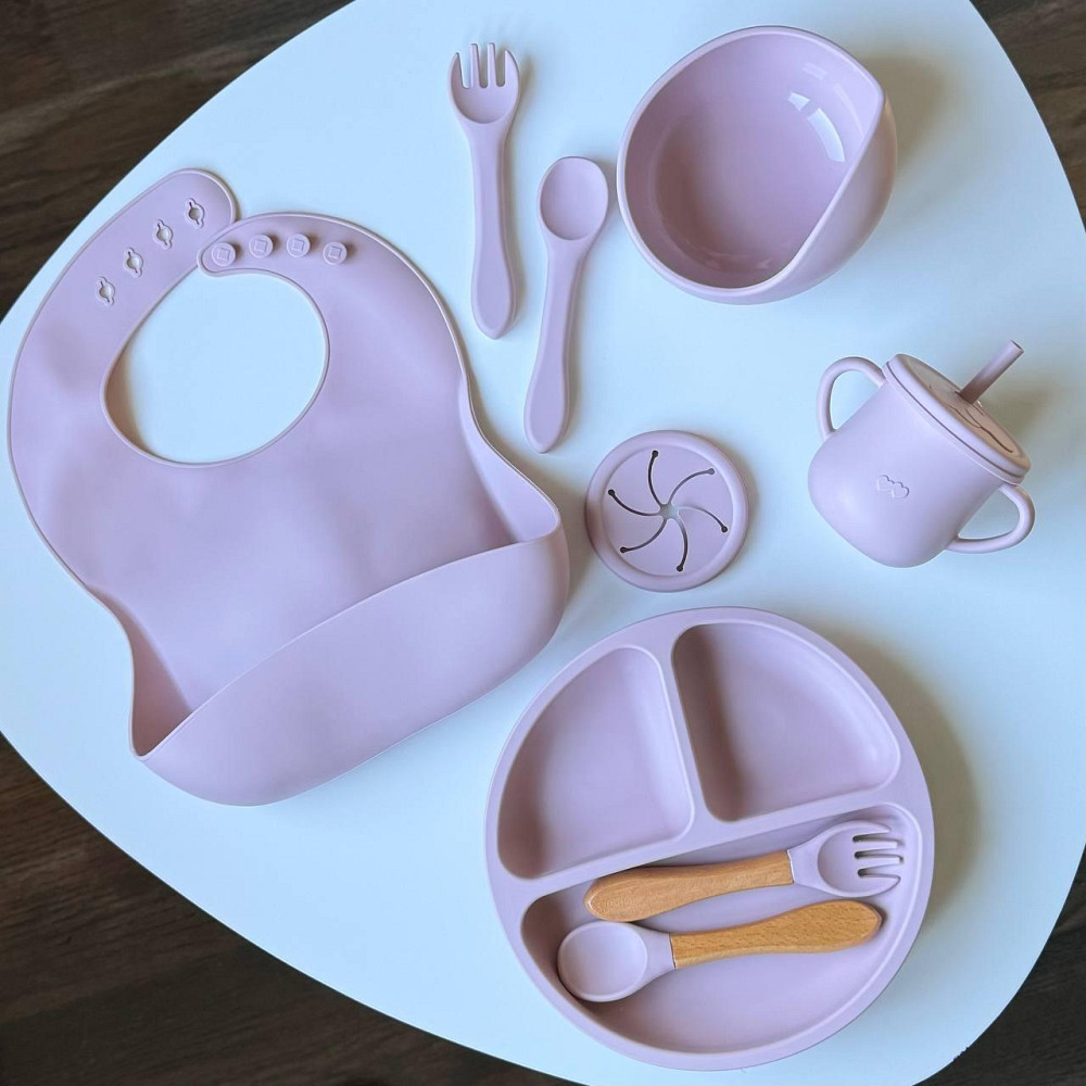 Детский набор силиконовой посуды для первого прикорма 9 предметов силиконовая посуда для девочки цвет розовый Киев - изображение 10