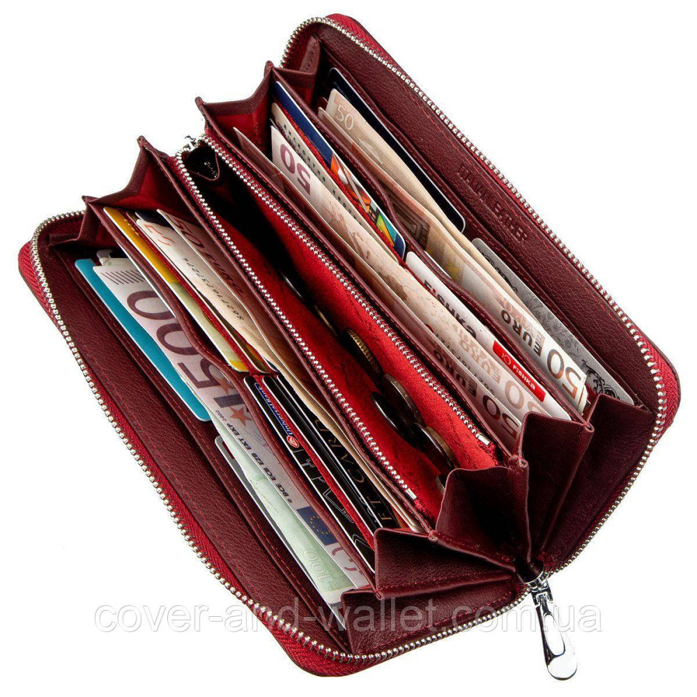 Бордовый кожаный женский кошелек на много карточек ST Leather Киев - изображение 5