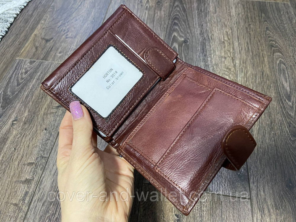 Коричневий чоловічий портмоне з блоком для документів з натуральної шкіри Horton Київ - фото 4