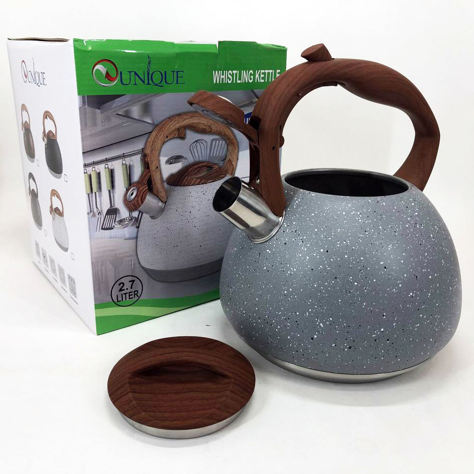 Чайник с утолщенным дном и прорезиненной ручкой Unique, Чайник со свистком с тяжелым дном LE-31 Львов - изображение 2