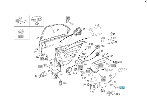 Mercedes-Benz  A2208102554 9C09 Внутрішня ручка закриття задніх лівих дверей колір антрацит S-class short W220 Одеса
