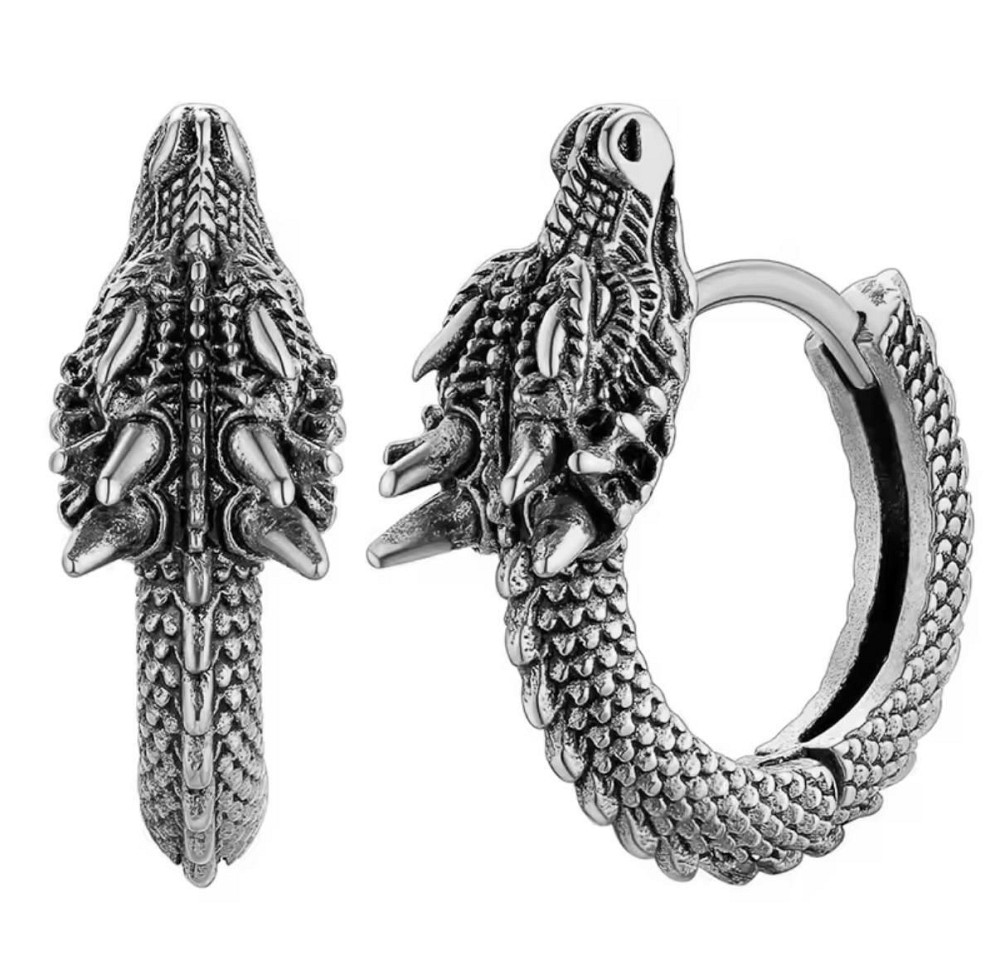 Сережки-кільця з головою дракона, сріблястий колір, пара Київ - фото 3
