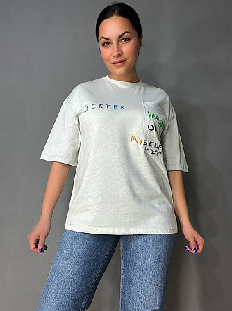 Футболка жіноча Pepper&mint BX24-19 світло-сіра оверсайз з кишенею та вишивкою, світло-сірий, S Одеса - фото 1