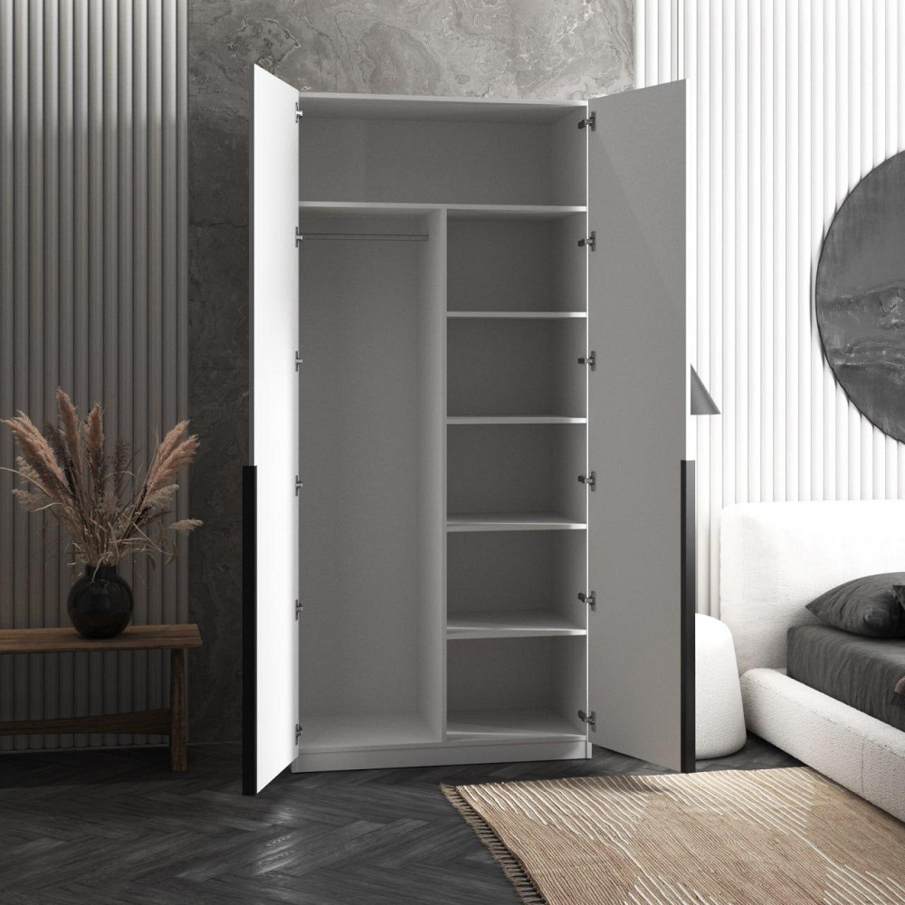 Шафа для одягу VAYS M-27 Бетон-Білий фасад, з штангою та полицями, ЛДСП, 100×50×220 см - для спальні, вітальні, передпокою Львів - фото 2