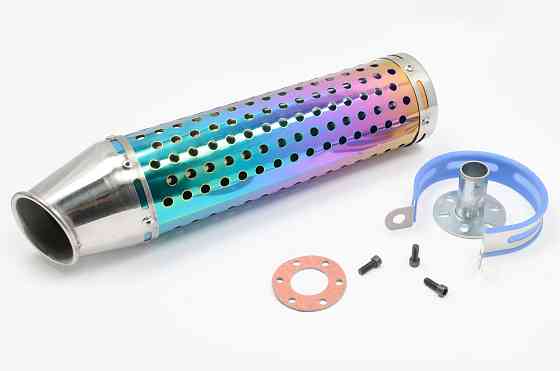 Глушник (тюнінг) 300 * 88mm, кріп. Ø48mm (нержавіюча сталь, веселка, перфорований, mod:2) Київ