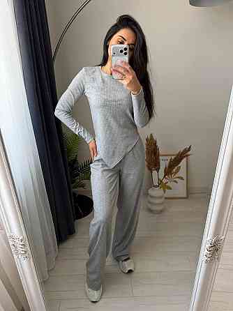 Женский стильный повседневный костюм двойка турцкий рубчик Серый, 46/48 Одесса