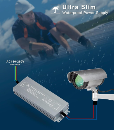 DUSKTEC LED блок питания 12 В 300 Вт 25 А IP67, AC 180–260 В → DC 12 В, тонкий алюминиевый корпус Киев