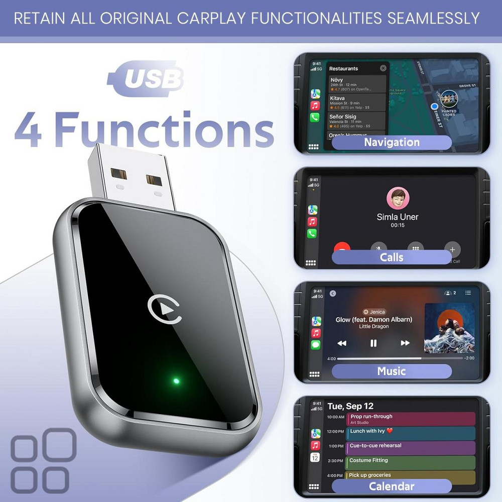 Бездротовий адаптер CarPlay AIZEO для iPhone iOS 10+, перехід з дротового на бездротовий, компактний карплей Київ - фото 5