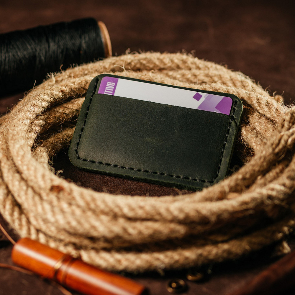 Картхолдер Зелений шкіряний, стильний органайзер чохол зі шкіри для 4 банківських карток з м'якої шкіриMasterSem Київ - фото 2