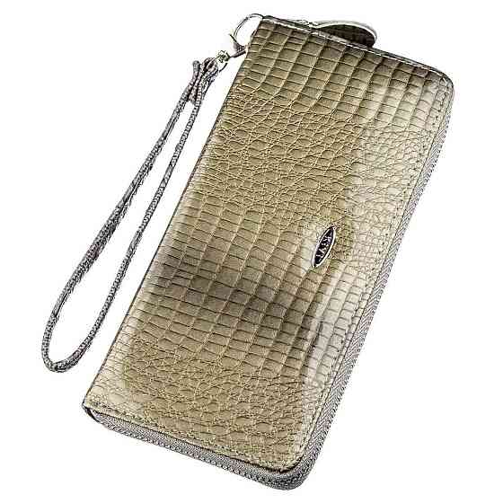 Кошелек женский на одну молнию из экокожи лаковый KIVI 19033 Серый Киев