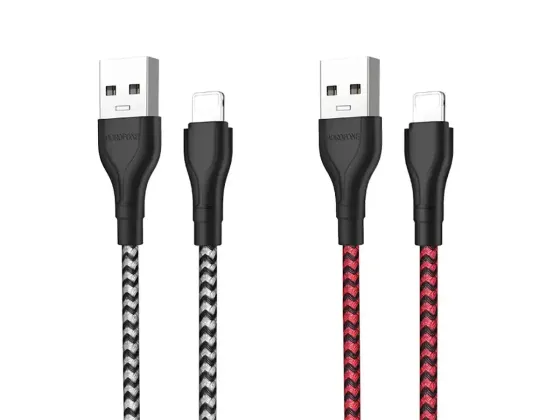 Кабель USB - Lightning Borofone 1м 2.4А швидка зарядка для iPhone iPad нейлоновий шнур із захисним чіпом Одеса