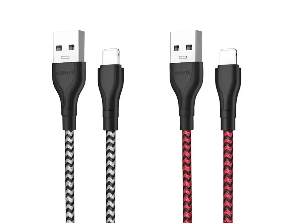 Кабель USB - Lightning Borofone 1м 2.4А швидка зарядка для iPhone iPad нейлоновий шнур із захисним чіпом Одеса - фото 2