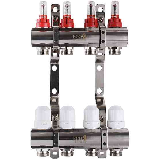 Колектор з вимірювачем витрат, регуляторами та кріпленням ECO 001D 1″x4 (000009827) Київ