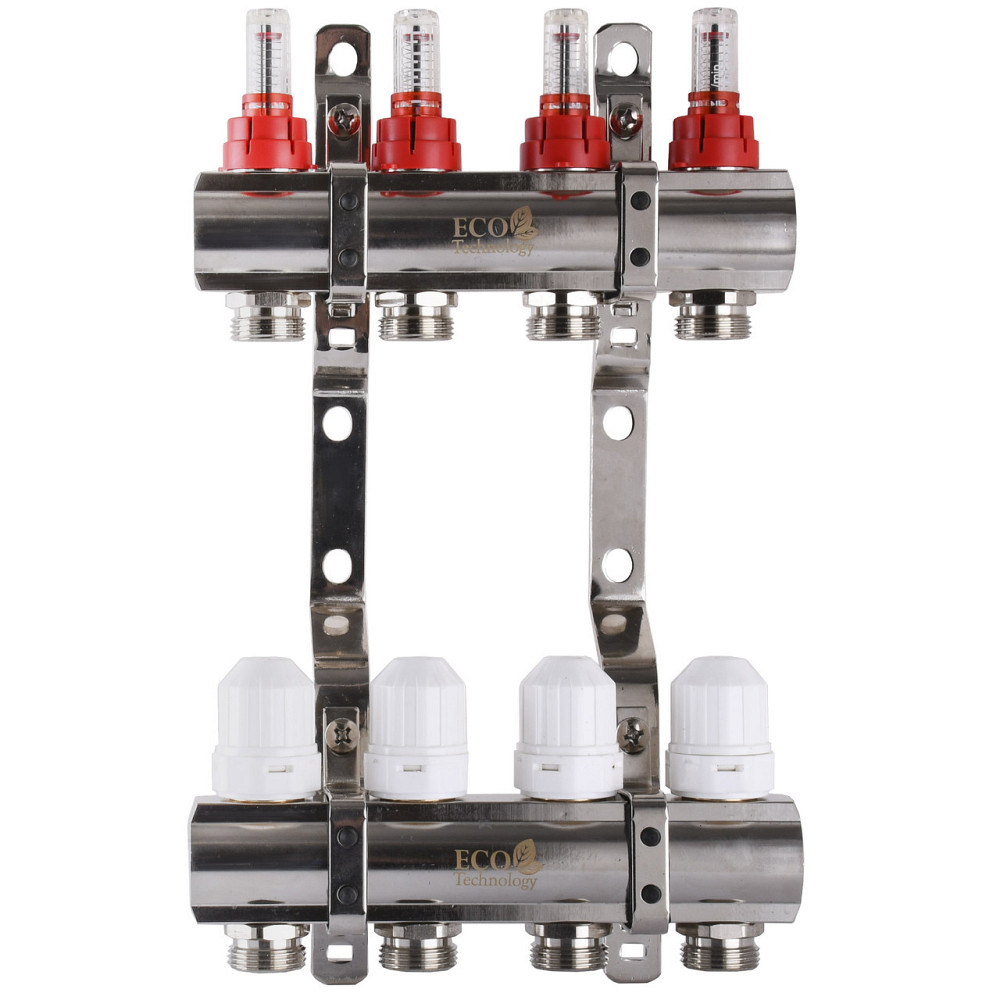 Колектор з вимірювачем витрат, регуляторами та кріпленням ECO 001D 1″x4 (000009827) Київ - фото 1