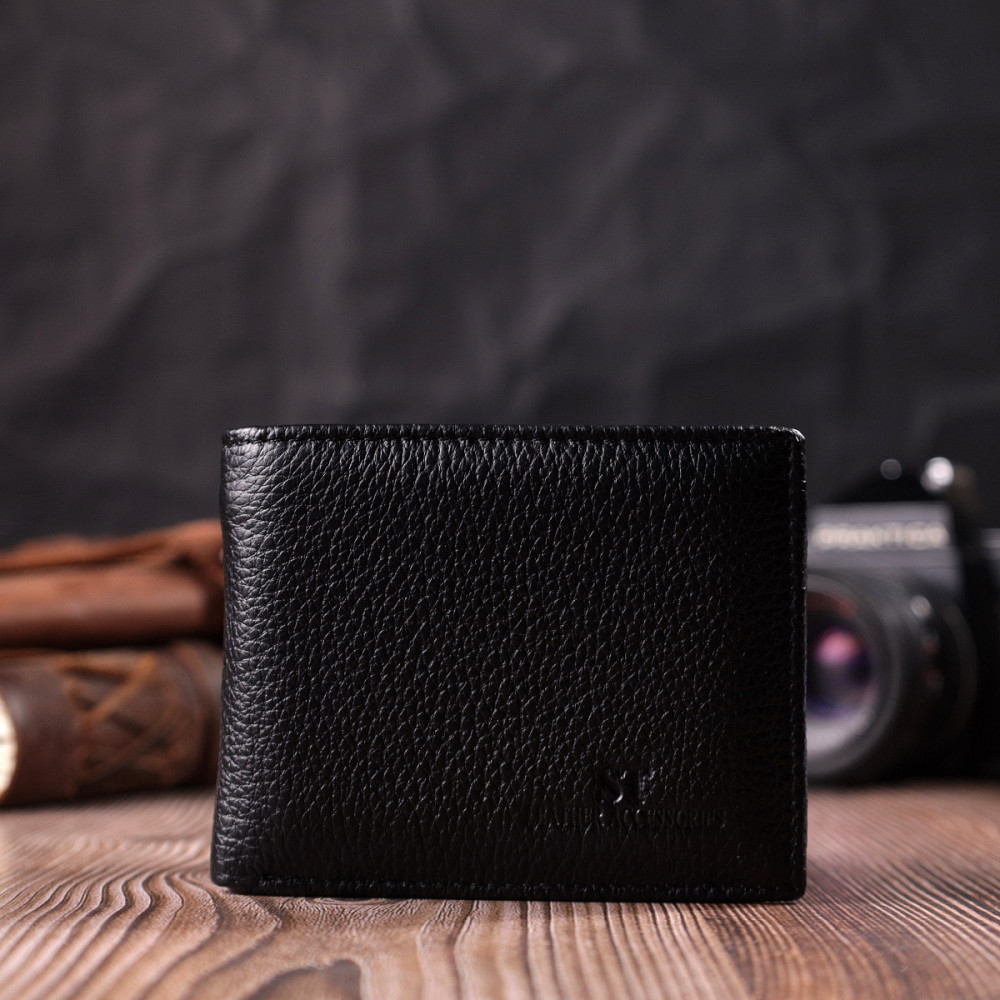 Якісний затиск із натуральної шкіри ST Leather 22472 Чорний Київ - фото 8