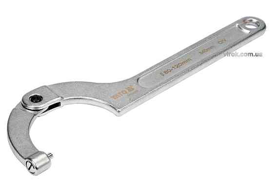 Ключ гаковий з носиком на шарн з округленим болтиком в діапаз. M = 80-120 мм YATO, L = 340 мм. CrV [5/10] Одеса