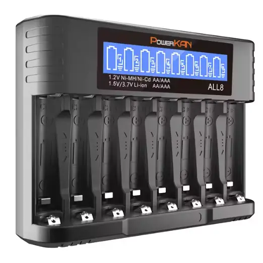 Зарядний пристрій універсальний PowerCAN ALL8 LCD Type-C для акумуляторів (Li-ion NiMH Ni-CD) AA AAA 14500 (на 8 каналів) Київ - фото 1