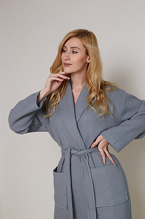 Халат вафельний Ideal Textile довгий сірий (56860629) XL Чернівці - фото 6