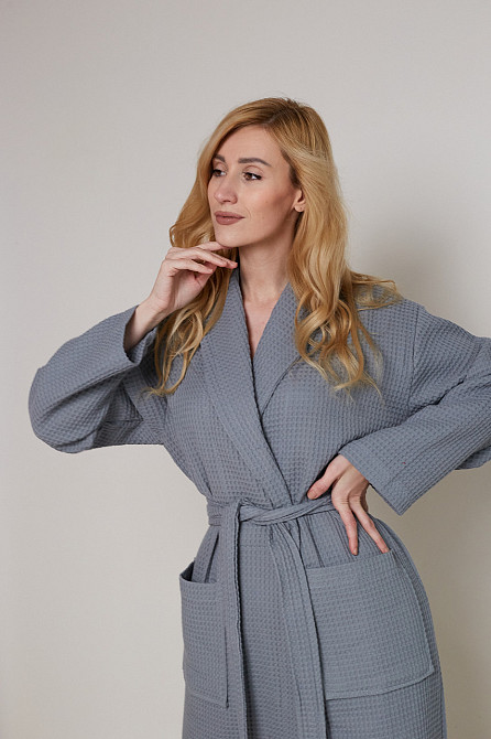 Женский вафельный халат Ideal Textile длинный серый (56860629) XL Черновцы - изображение 6