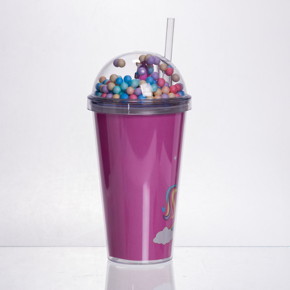 Пластикова склянка з трубочкою та кришкою 400 (мл) багаторазова пластикова склянка Малиновий HP-18-2P Київ - фото 3