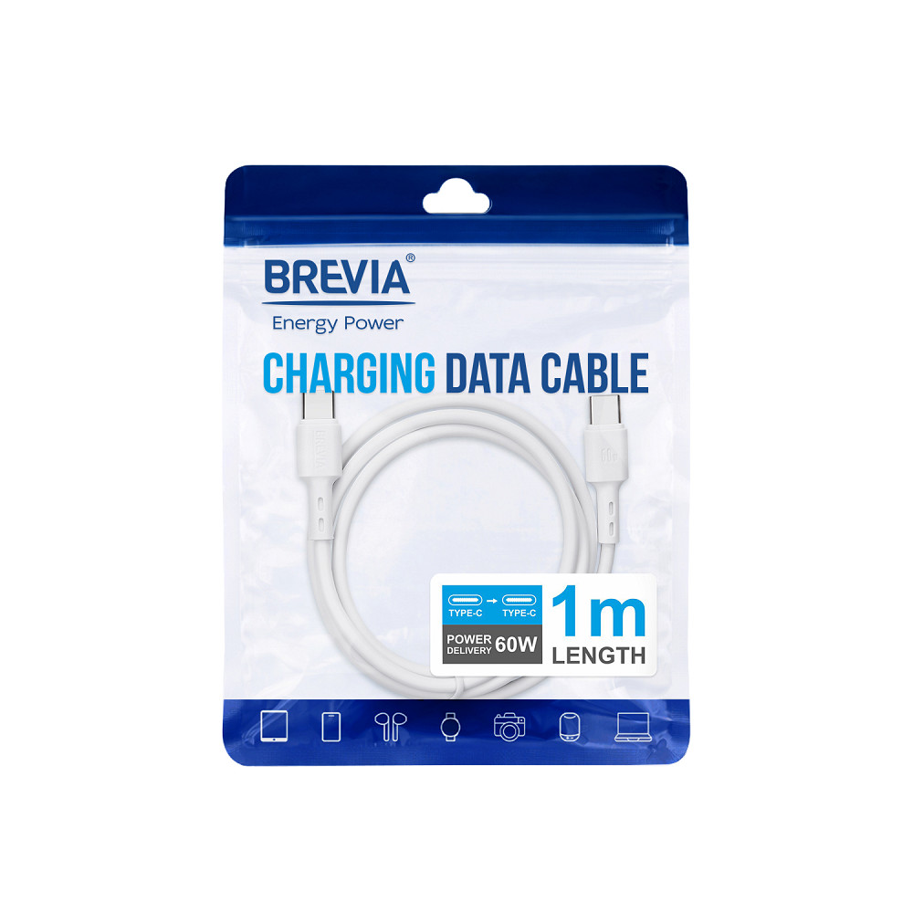 Кабель Brevia Type-C to Type-C 60W 1м, білий ZIP (51100WCCZ1) Львів - фото 4